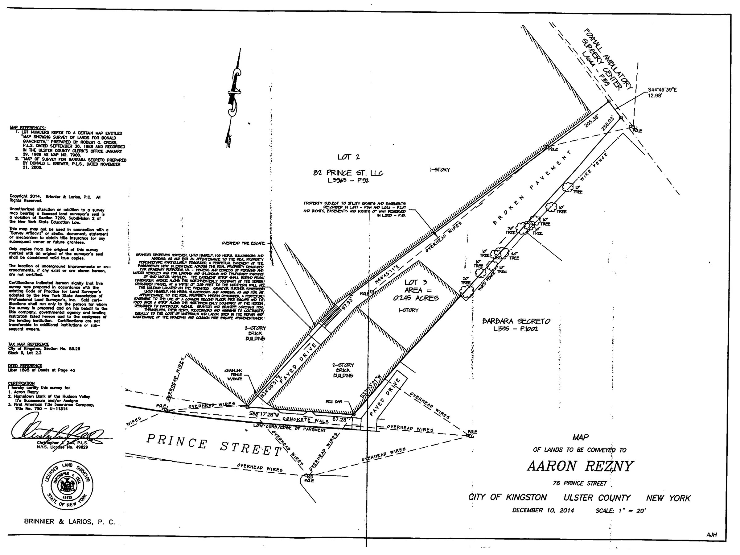 Boundary survey of 76 Prince Street showing Lot 3 at 0.245 acres